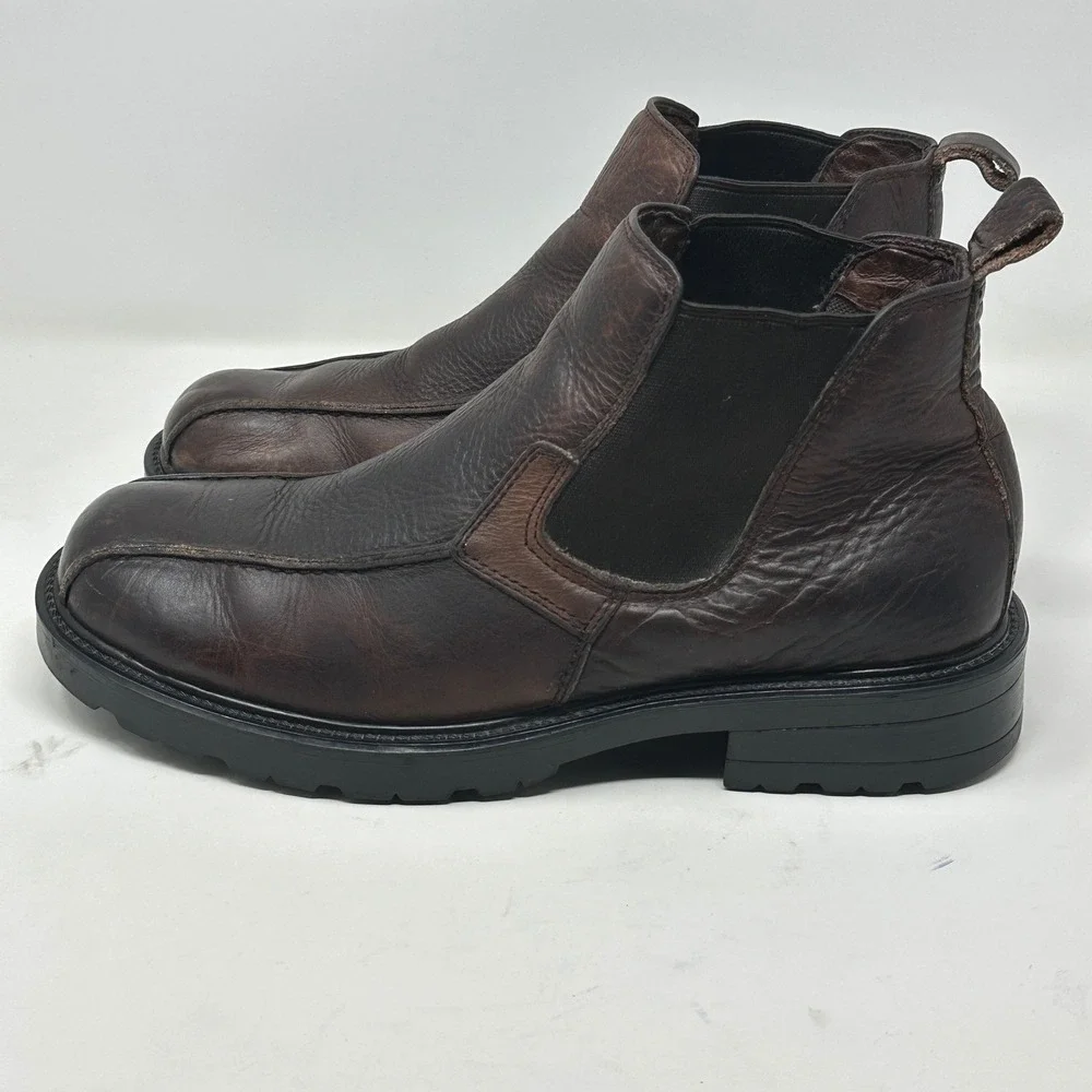 VTG GBX Mens Boots 11M Brown Leather Chelsea Chunky Square Workwear Streetwear